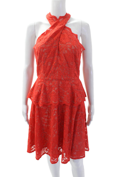 Belle Badgley Mischka Womens Halter Neck Sleeveless Mini Dress Orange Size 4