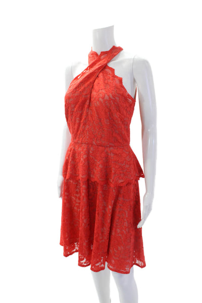 Belle Badgley Mischka Womens Halter Neck Sleeveless Mini Dress Orange Size 4