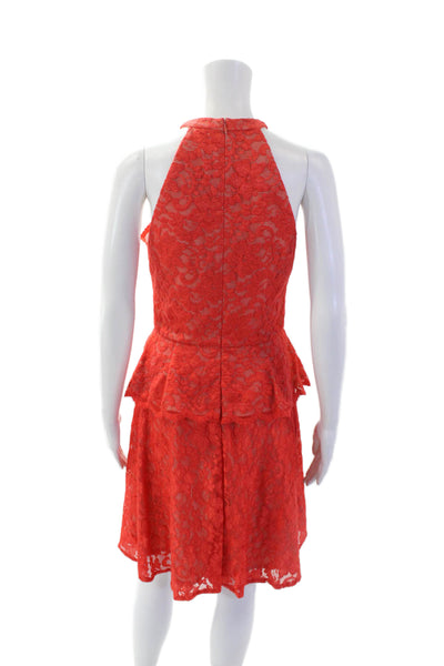 Belle Badgley Mischka Womens Halter Neck Sleeveless Mini Dress Orange Size 4