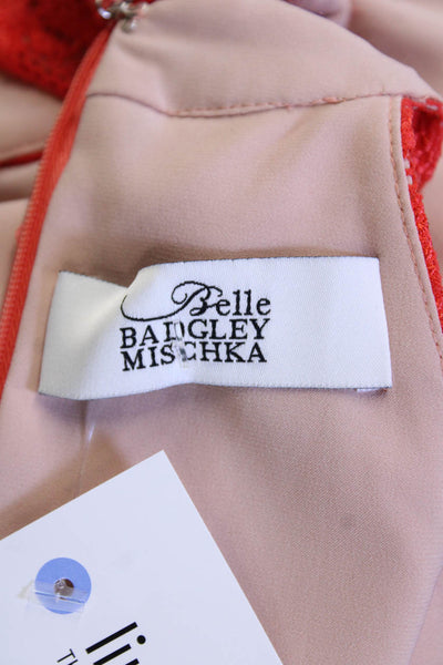 Belle Badgley Mischka Womens Halter Neck Sleeveless Mini Dress Orange Size 4