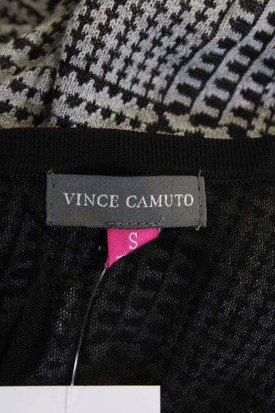 Vince Camuto Womens Long Sleeve Houndstooth Print Mesh Trim Top Black Size S