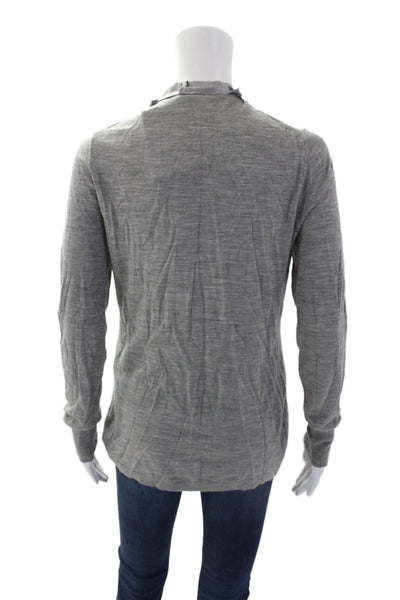 Elie Tahari Womens Merino Wool V Neck Snap Closure Cardigan Gray Size M