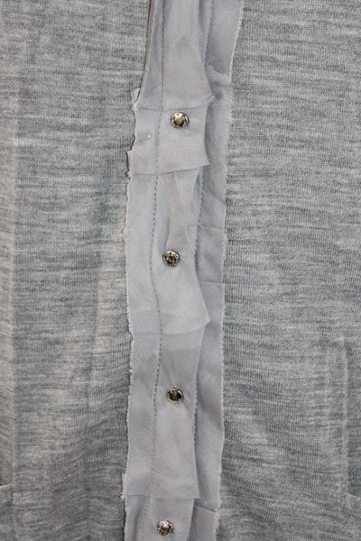 Elie Tahari Womens Merino Wool V Neck Snap Closure Cardigan Gray Size M