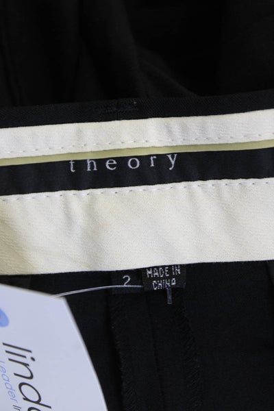 Theory Womens Wool Flat Front Straight Leg Trousers Black Size 2