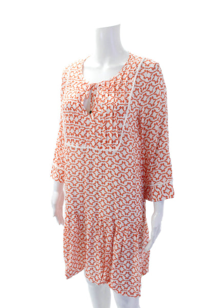 Heidi Klein Women's V-Neck 3/4 Sleeves Tiered Pinted Mini Dress Orange Size L