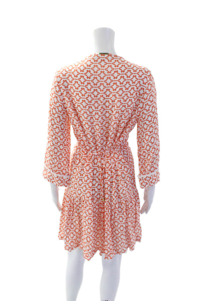 Heidi Klein Women's V-Neck 3/4 Sleeves Tiered Pinted Mini Dress Orange Size L