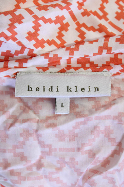 Heidi Klein Women's V-Neck 3/4 Sleeves Tiered Pinted Mini Dress Orange Size L