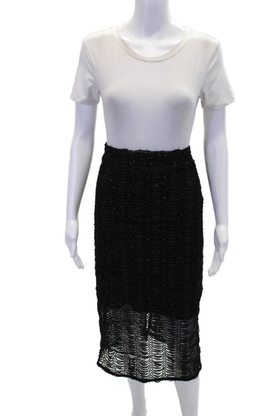 Zara Womens Scalloped Textured Metallic Speckled Maxi Skirt Black Size L