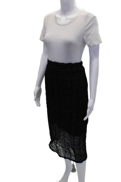 Zara Womens Scalloped Textured Metallic Speckled Maxi Skirt Black Size L