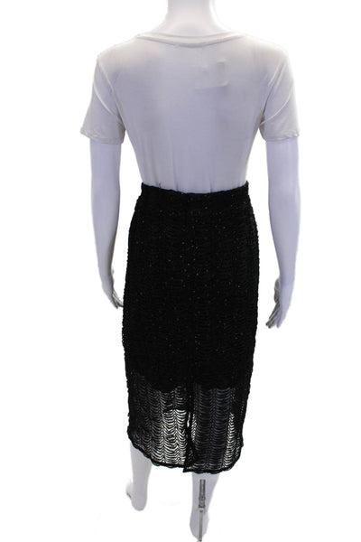 Zara Womens Scalloped Textured Metallic Speckled Maxi Skirt Black Size L