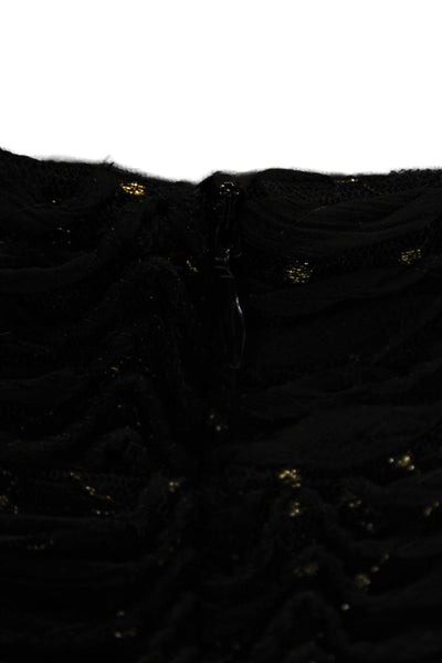Zara Womens Scalloped Textured Metallic Speckled Maxi Skirt Black Size L