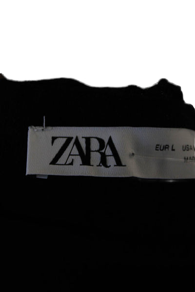 Zara Womens Scalloped Textured Metallic Speckled Maxi Skirt Black Size L