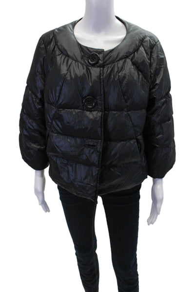 Marina Sport Womens Button Down Cropped Puffer Jacket Black Size 21