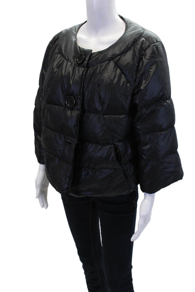 Marina Sport Womens Button Down Cropped Puffer Jacket Black Size 21