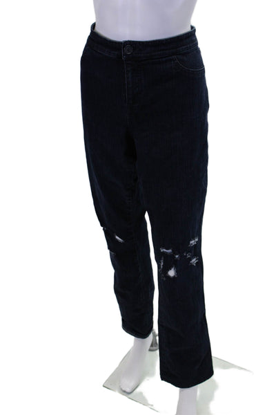 Tahari Womens Ripped Dark Wash Straight Leg Jeans Blue Cotton Size 12