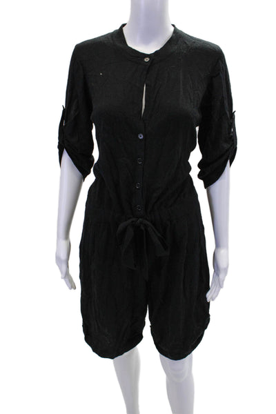 BCBG Max Azria Womens Half Button Down Short Sleeves Romper Black Wool Size Larg