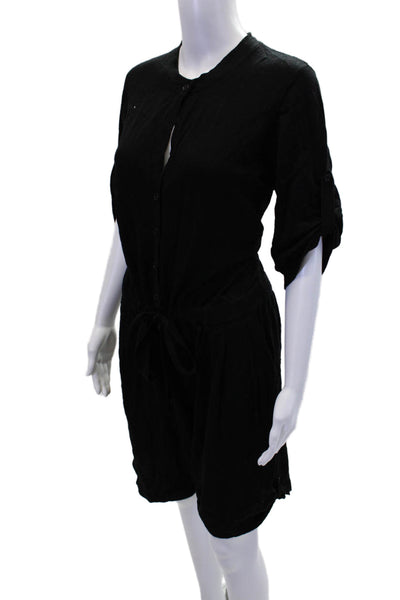 BCBG Max Azria Womens Half Button Down Short Sleeves Romper Black Wool Size Larg