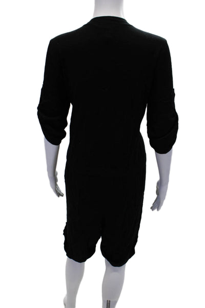 BCBG Max Azria Womens Half Button Down Short Sleeves Romper Black Wool Size Larg