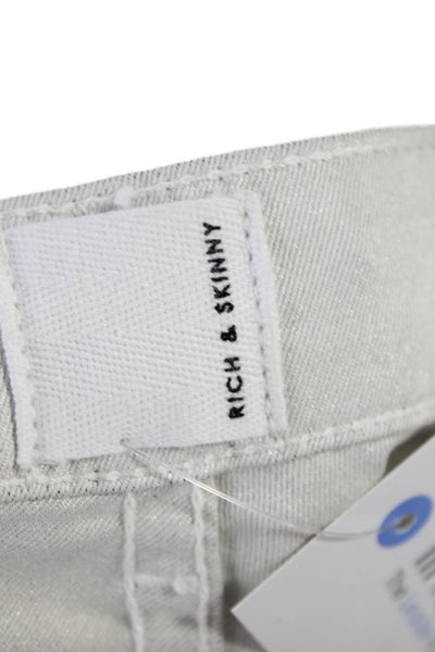 Rich & Skinny Womens Zipper Fly Mid Rise Skinny Ankle Jeans Gray White Size 25