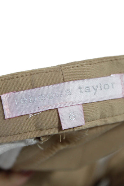 Rebecca Taylor Womens Zipper Fly Mid Rise Pleated Straight Pants Brown Size 6