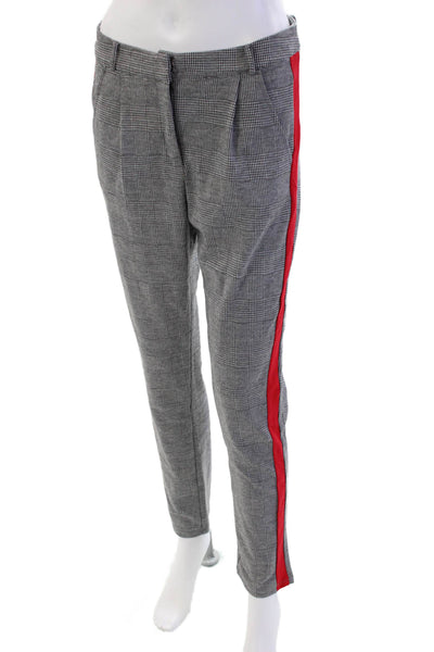 AMT Womens Zipper Fly Mid Rise Glen Plaid Trouser Pants Gray Red Size Medium