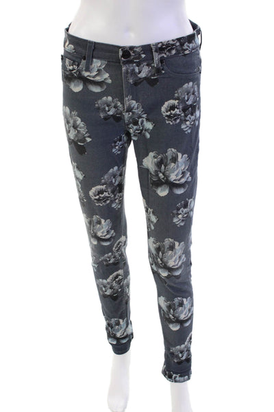 Hudson Womens Zipper Fly Mid Rise Cuffed Floral Cropped Jeans Gray Size 27