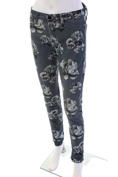 Hudson Womens Zipper Fly Mid Rise Cuffed Floral Cropped Jeans Gray Size 27