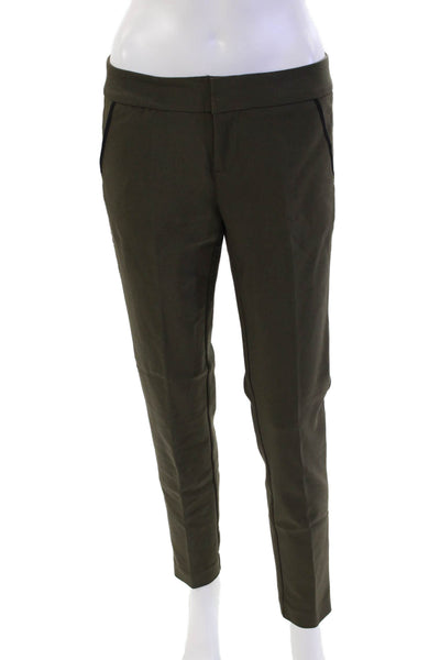 Ecru Womens Zipper Fly Mid Rise Striped Trim Trouser Pants Green Cotton Size 2