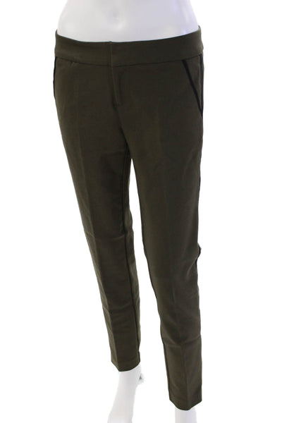 Ecru Womens Zipper Fly Mid Rise Striped Trim Trouser Pants Green Cotton Size 2