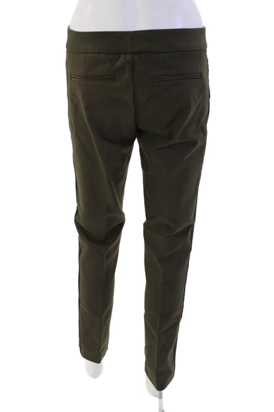 Ecru Womens Zipper Fly Mid Rise Striped Trim Trouser Pants Green Cotton Size 2