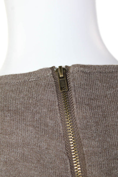Ecru Womens Back Zip Short Sleeve Scoop Neck Suede Knit Top Brown Size Small