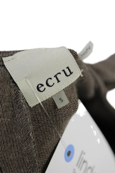 Ecru Womens Back Zip Short Sleeve Scoop Neck Suede Knit Top Brown Size Small