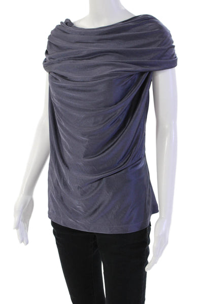 Poleci Womens Sleeveless Scoop Neck Ruched Knit Top Blouse Blue Size Small
