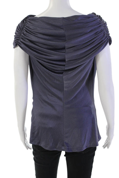 Poleci Womens Sleeveless Scoop Neck Ruched Knit Top Blouse Blue Size Small