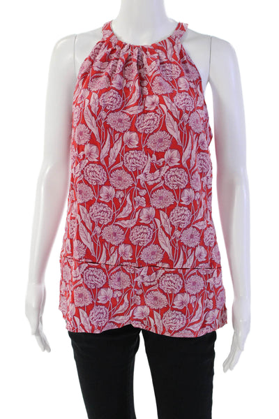 Ecru Womens Sleeveless Crew Neck Floral Silk Top Red Purple Size Small