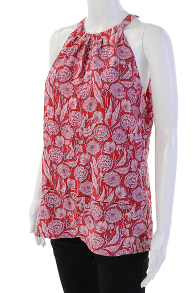 Ecru Womens Sleeveless Crew Neck Floral Silk Top Red Purple Size Small
