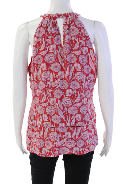 Ecru Womens Sleeveless Crew Neck Floral Silk Top Red Purple Size Small