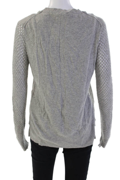 Rebecca Taylor Womens Long Sleeve Scoop Neck Open Knit Trim Sweater Gray Small