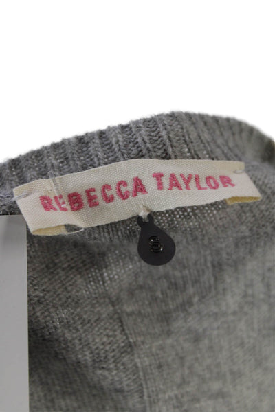 Rebecca Taylor Womens Long Sleeve Scoop Neck Open Knit Trim Sweater Gray Small
