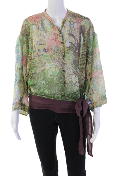 Hoss Intropia Womens 3/4 Sleeve Crew Neck Abstract Silk Top Multicolored IT 38
