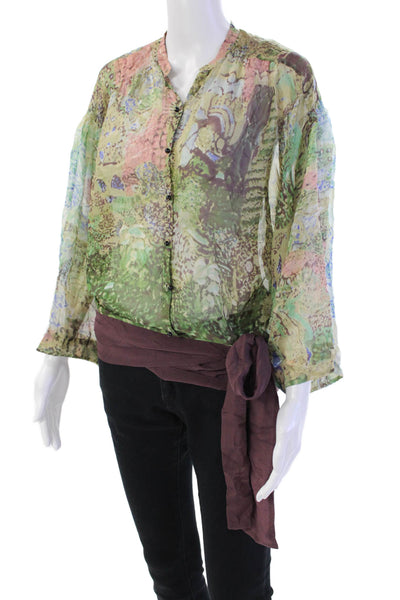 Hoss Intropia Womens 3/4 Sleeve Crew Neck Abstract Silk Top Multicolored IT 38