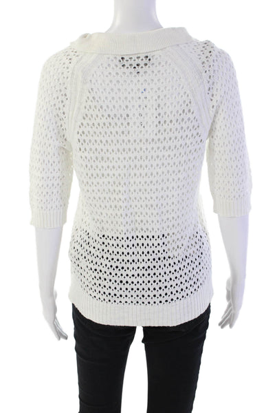 Michael Stars Womens Short Sleeve Collared Open Knit Shirt White Cotton Size XS