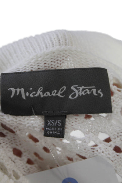 Michael Stars Womens Short Sleeve Collared Open Knit Shirt White Cotton Size XS