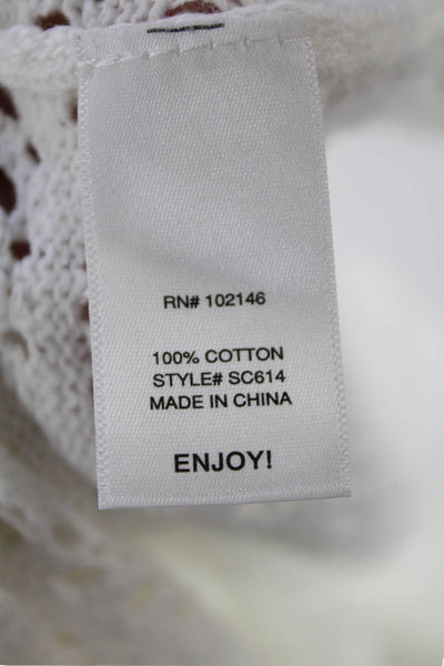 Michael Stars Womens Short Sleeve Collared Open Knit Shirt White Cotton Size XS