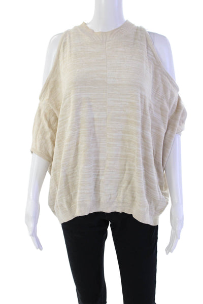 Central Park West Womens 3/4 Sleeve Crew Neck Cold Shoulder Top Beige Size XS