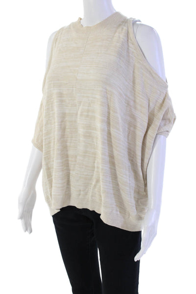 Central Park West Womens 3/4 Sleeve Crew Neck Cold Shoulder Top Beige Size XS