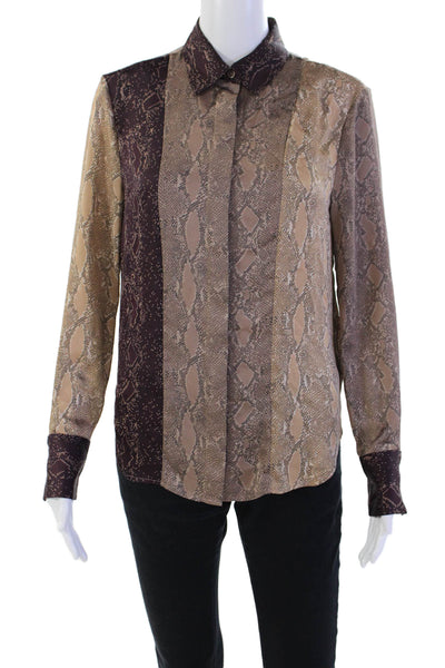 Equipment Femme Womens Button Front Snakeskin Printed Shirt Brown Size XS
