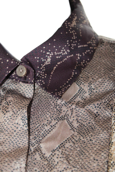Equipment Femme Womens Button Front Snakeskin Printed Shirt Brown Size XS
