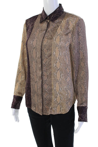Equipment Femme Womens Button Front Snakeskin Printed Shirt Brown Size XS