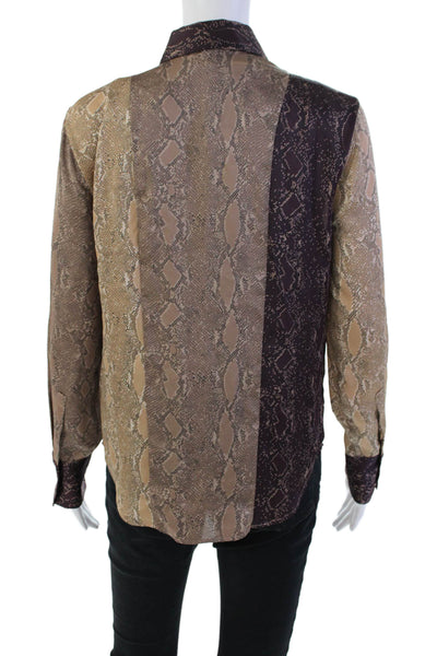 Equipment Femme Womens Button Front Snakeskin Printed Shirt Brown Size XS